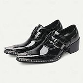 cheap Elemental Dress Shoes-Men's Black Glossy Monk Strap Shoes - Premium Cowhide Double Buckle Formal Shoes for Special Occasions and Fashion-Forward Events