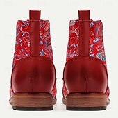 abordables Botas de vestir-Hombre Botas Zapatos de Paseo Casual Cuero PU Tela Jacquard Cómodo Antideslizante Transpirable Botines / Hasta el Tobillo Cordones Rojo Otoño Invierno