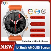 Χαμηλού Κόστους Smartwatch-Νέο στρατιωτικό έξυπνο ρολόι για άνδρες με φακό LED, πυξίδα 1.43, λειτουργίες οθόνης AMOLED, ανθεκτικό έξυπνο ρολόι για iOS και Android