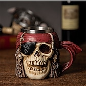 cheap Halloween Hanging &amp; Tabletop Decorations-Halloween Pirate Skull Mug, Gothic Skeleton Beer Stein, Creative Bar Drinkware, Unique Skull Cup for Party, Home or Office Decor