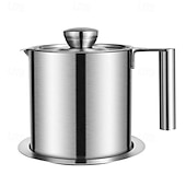 economico Utensili e gadget da cucina-Filtro e contenitore per grasso in acciaio inox da 1,2 l/1,7 l - grande contenitore per la raccolta del grasso con coperchio antipolvere &amp;impugnatura facile da impugnare - per pancetta, cottura in