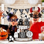 Недорогие Хэллоуинская маска и реквизит-Набор из 15 розовых многоярусных подносов для декора на Хэллоуин, милые деревянные таблички с привидениями и украшения в фермерском стиле для дома, стола и вечеринок