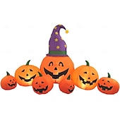 お買い得  ハロウィンの屋外-1個 2.45m 魔女帽子付き 光るカボチャ7個インフレータブルモデル ハロウィン 屋内・屋外パーティー装飾 雰囲気ライト 米国/オーストラリア/英国/EUプラグ