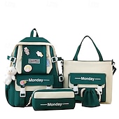 abordables Sacs à dos pour Enfants et Adolescents-Ensemble de sac à dos vert 5 en 1 pour filles avec de jolis accessoires – sac d&#039;école léger avec fourre-tout, trousse et pochette à cordon pour les adolescentes et un usage quotidien