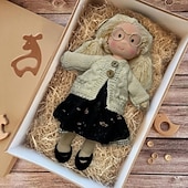 baratos Bonecas-Boneca Waldorf feita à mão para bebês meninas com conjuntos de roupas - boneca de pelúcia macia de 11,8 polegadas para crianças pequenas, presente de Natal ideal para crianças