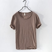 abordables T-shirts en Coton et Lin-Homme T-shirt en coton T-shirt Manches courtes Col ras du cou Été Uni Mode Designer Basique Style Classique Vacances Rue Sortir Blanche Noir Bleu T-shirt haut de gamme pour homme