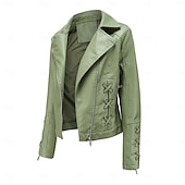cheap Faux Leather Jackets-Women&#039;s Faux Leather Jacket Comfortable Full Zip Fashion Street Style Plain Outdoor Casual Daily Regular Turndown Regular Fit Long Sleeve Outerwear Black Red Green Spring Fall