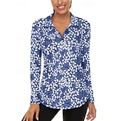 Χαμηλού Κόστους Γυναικείο πουκάμισο-Γυναικεία Άνθινο Φανέλα POLO Πουκάμισο τένις Μακρυμάνικο Στάμπα Τρίμηνο φερμουάρ Pullover Προστασία UV Ελαστικό Αναπνέει Τέννις Γκολφ Pickleball Γιακά με φερμουάρ Πουκάμισο Polo Ροζ Μπλε Γκρίζο