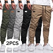 baratos Calças Cargo-Homens Calças Cargo Calça cargo Corredores Calças Calça Chino Bolsos Com Cordão Punho com Elástico Tecido Comprimento total Esportes Corrida Férias Roupa de rua Cinza claro + azul Preto + Azul Marinho