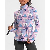 זול חולצת נשים-בגדי ריקוד נשים גיאומטרי חולצת POLO חולצת טניס שרוול ארוך דפוס רבע מיקוד Pullover הגנת UV אלסטי נושם טניס גולף פיקלבול צווארון רוכסן חולצה Polo ורוד כחול בגדי טניס