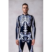 levne Kostýmy pro páry a skupiny-Halloweenský kostým s lebkou a kostlivcem, skupinové kostýmy pro páry, celotělový kombinéza, strašidelný kostým pro pány, ženy, chlapce, děti, dospělé, představení, párty, klub, halloween, karneval,
