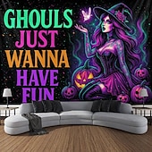 cheap Halloween Wall Tapestries-Halloween Blacklight Tapestry witch UV Reactive Glow in the Dark Forest Trippy Mountain Misty Graveyard Ghost Hanging Tapestry Wall Art Mural for Living Room Bedroom