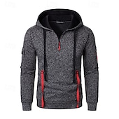 abordables sweats à capuche basiques pour hommes-Homme Sweat à capuche Sweat à capuche quart zippé Sweat à capuche tactique Noir Vin bleu marine Bleu À capuche Uni Multi-poches Sport &amp; Loisir Quotidien Vêtements de rue Frais Occasionnel Athlétique
