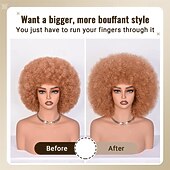 economico Parrucche storiche-Parrucche afro per donne nere, parrucca afro riccia crespa anni &#039;70 con frangia, parrucche soffici ed enormi, capelli sintetici per cosplay quotidiani e feste, 14 pollici