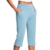 billige Vanlige leggings-Dame Bukser Fritid Treningsklær Kalv lengde Naturlig عادي Sidelommer Delt comfy Pustende Yoga- og dansesko Fritid / hverdag Sjøblå Svart Hvit Rosa Vår Høst Normal