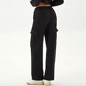abordables Pantalones de yoga y bombachos-Mujer Pantalones casuales Pantalones deportivos cargo Con bolsillos Control de barriga Alta cintura Gimnasio Rutina de ejercicio De Deporte Prendas de abajo Color sólido Negro Verde Caqui Otoño