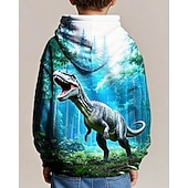 billiga Pojkens 3D-djur-Pojkar 3D Dinosaurie Huvtröja Långärmad Vår Höst Mode Streetwear Barn 4-12 år Huva Utomhus Ledigt Dagligen Normal