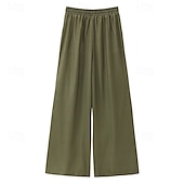 abordables pierna ancha y cintura alta-Pantalones anchos bohemios para mujer, largos, con estampado de flores naturales, bolsillos y cordón elástico, cómodos para exteriores, vacaciones, fin de semana, color verde, corte regular.