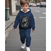 voordelige Jongens 3D Dieren-Jongens 3D Dinosaurus Set met capuchon en joggingbroek Sportoutfit Trainingspakken Lange mouw Lente Herfst Dagelijks Basic Casual Kinderen 4-12 jaar Capuchon Buiten Vakantie Sport Getailleerd