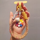 abordables Cordons et dragonnes pour téléphone-Corde courte imprimée pour téléphone portable, pendentif fleur, corde tissée courte à double usage, corde de suspension robuste pour voyage en plein air pour hommes et femmes