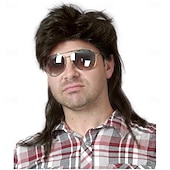 cheap Historical Wigs-Mens Mullet Wig 70s 80s Halloween Cosplay Costume Wigs for Fancy DressBlue