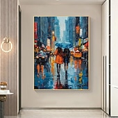 levne Krajinomalby-Velká postava olejomalba ručně malované akrylové ženy deštivá městská krajina olejomalba velká pouliční umění krajina olejomalba ručně malované plátno umění malba nástěnné umění ručně malované dívky