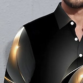 voordelige Geometrisch patroon-Voor heren Geometrisch Verloop Golven Overhemd Overhemd met knopen Casual overhemd Lange mouw Mode-casual Vakantie Dagelijks Streetwear Zomer Lente Strijkijzer 3D-afdrukken shirts met kraag Zwart