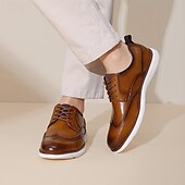 cheap Casual-Men’s Brown Faux Leather Wingtip Derby Shoes – Brogue Lace-up Comfort Shoes for Office Wear, Semi-formal Events and Daily Walking