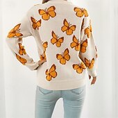economico Motivi grafici e dettagli-Per donna Maglione Casual Farfalla Spesso Girocollo Lavorato a maglia Manica Lunga Top Regolari Maglia Quotidiano Ferie Uscire Blu Viola Autunno Inverno