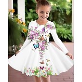 cheap 3D Butterfly Dress-Girls&#039; 3D Butterfly Flower Dress Long Sleeve Summer Spring Vacation Daily Holiday Princess Beautiful Sweet Kids 4-12 Years Casual Dress A Line Dress Knee-length Regular Fit