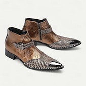 cheap Premium Leather Boots-Men&#039;s Brown Snakeskin Boots - Luxury High-Quality Cowhide Ankle Boots for Stylish Men - Perfect for Formal Events, Night Out and Fashion Shows