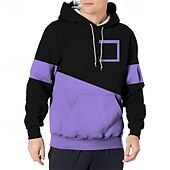 billige grunnleggende hettegensere for menn-Herre Hattetrøje Lilla Grønn Med hette Fargeblokk Lapper Lomme Sport &amp; Utendørs Daglig Ferie Polyester Gatemote Grunnleggende Fritid Vår Høst Klær Gensere Gensere