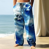 levne Halloween kalhoty-Pánské Kalhoty Volné kalhoty Kalhoty pro volný čas Elastická šňůrka v pase Kalhoty z lněného materiálu s kapsami Lebky Plná délka Dovolená Streetwear Temný punk gotický Světle zelená Vodní modrá