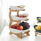 お買い得  キッチン用品＆小物-クリエイティブでモダンな多層フルーツプレート、エレガントな3段スナックトレイ、竹製ラック、キャンディ、デザート、ナッツ、家庭用キッチンカウンタートップディスプレイ