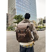 levne Vysokoškolské batohy-Pánský vintage batoh z umělé kůže – velká hnědá cestovní taška na notebook s bočními kapsami do práce, do školy a na každodenní dojíždění