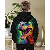 billige Guttens 3D Dyr-Gutt 3D Dinosaur Hattetrøje Langermet Vår Høst Mote Gatemote Barn 4-12 år Med hette utendørs Avslappet Daglig Normal