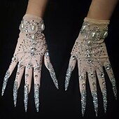 Недорогие Женские костюмы-Перчатки женские, длинные, с блестящей сеткой, длиной до локтя, с блестками, со стразами, новинка, перчатки Opera с гвоздиками, телесного цвета, один размер