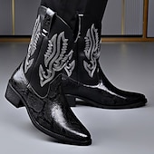abordables Cowboy et bottes occidentales-Bottes de cowboy western brodées en similicuir pour homme – Bottes de rodéo marron à bout carré pour les tenues de ferme, de festival et décontractées