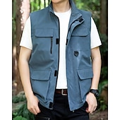 economico Gilet-Per uomo Gilet All&#039;aperto Quotidiano Moda Casual Primavera Autunno Tasca Poliestere Confortevole Semplice Cerniera Collo alla coreana Vestibilità regolare Nero Rosso Blu Cachi Gilet