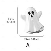 baratos Figurines e Ornamentos-Estátua de Resina de Fantasma Fofo de Halloween Decoração de Mesa de Fantasma Fofo de Robe Branco Ornamento Assustador de Resina de Halloween para Casa
