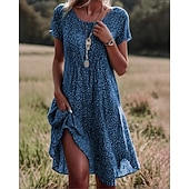 abordables Robes fleuries décontractées-Femmes Mini Robe Robe Fleurie Robe bohème Robe Imprimée Classique Moderne Quotidien Extérieur Vacances Coupe régulière Fleur Manche Courte Col ras du cou Bleu Vin Vert Été