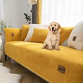 billige Hundesofatrekk-Vanntett, tykt, lodden, sklisikkert sofatrekk i imitert sherpa-fleece