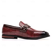 abordables Semi-formel-Mocassins en similicuir bordeaux pour homme, effet crocodile, avec boucle décorative en métal, pour hommes d&#039;affaires, événements formels et banquets