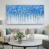 preiswerte Blumen-/Botanische Gemälde-großes handgemachtes 3D Wald Ölgemälde handgemachtes abstraktes Blumen Ölgemälde auf Leinwand große Wandkunst minimalistisches blaues Blumenkunstgemälde individuelles Gemälde Boho Wanddekor für
