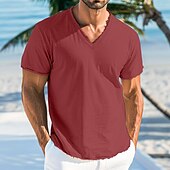 preiswerte Baumwoll-Leinen T-Shirts-Herren T-Shirt Leinen-T-Shirt Kurze Ärmel V Ausschnitt Sommer Einfach Mode Designer Basic Weich Urlaub Alltagstauglich Strand Hellblau Weiß Rosa Top T-Shirt für Herren
