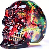 economico Halloween-Statuina di teschio in vetro fatta a mano - scultura di teschio in cristallo iridescente multicolore, decorazione fantasy americana per vari tipi di stanze, ideale per decorazioni natalizie, di