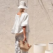ieftine Cămăși-cămașă pentru femei 100% bumbac bluză simplă elegantă vintage zilnic mânecă jumătate mânecă felinar decolteu rotund decolteu în V topuri obișnuite zilnic vacanță ieșiri în oraș încrețite alb caisă