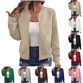 cheap Casual Jackets-Women&#039;s Casual Jacket Sport Jacket Textured Jackets Office / Career Daily Wear Going out Fall Regular Coat Stand Collar Regular Fit Warm Vintage Style Lady Casual Jacket Long Sleeve non-printing