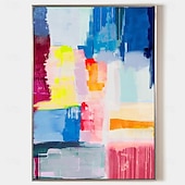 abordables Peintures Abstraites-peinture à l&#039;huile abstraite faite à la main - peinture à l&#039;huile à palette multicolore vibrante avec des coups de pinceau dynamiques peinture encadrée art mural moderne pour la décoration