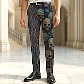 preiswerte Herrenanzughose mit 3D-Druck-Herren Anzughose Hose Geometrisch Schädel Volle Länge Urlaub Ferien Dark Punk Gothic Blau Dunkelblau Unelastisch